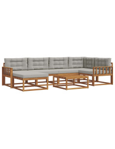 Set di divani da esterno 7 pcs Grigio Naturale e Chiaro 2