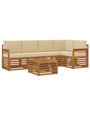 Set divani 6 pcs Naturale e Beige Legno di Acacia Massello