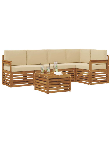 Set divani 6 pcs Naturale e Beige Legno di Acacia Massello