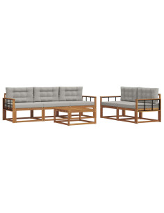 Set di divani da esterno 6 pcs Grigio Naturale e Chiaro 2