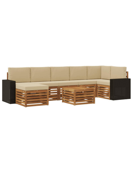 Set di divani da esterno con cuscino 8 pcs Naturale e Beige