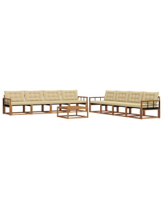 Set di divani da esterno con cuscino 9 pcs Naturale e Beige 2