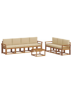 Set di divani da esterno con cuscino 8 pcs Naturale e Beige 2
