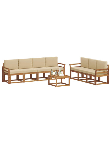 Set di divani da esterno con cuscino 8 pcs Naturale e Beige