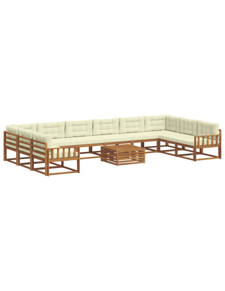 Set di divani da esterno con cuscino 11 pcs Naturale e Crema
