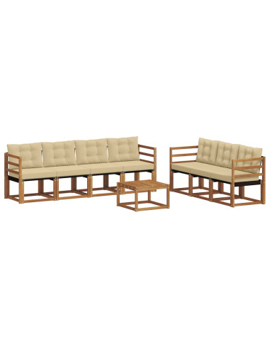 Set di divani da esterno con cuscino 8 pcs Naturale e Beige