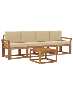 Set di divani da esterno con cuscino 5 pcs Naturale e Beige 2