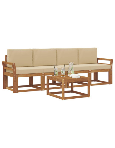 Set di divani da esterno con cuscino 5 pcs Naturale e Beige