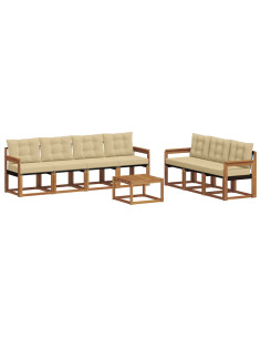 Set di divani da esterno con cuscino 8 pcs Naturale e Beige 2