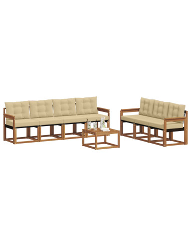 Set di divani da esterno con cuscino 8 pcs Naturale e Beige