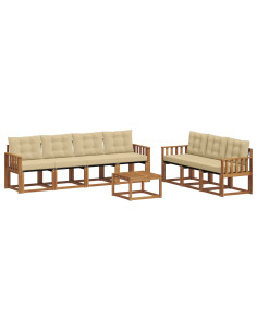 Set di divani da esterno con cuscino 8 pcs Naturale e Beige 2