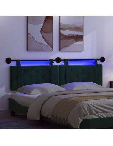 Testiera sospesa Con luce LED Verde Scuro Velluto