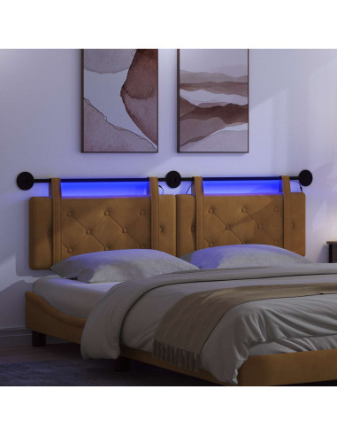 Testiera sospesa Con luce LED Marrone Velluto