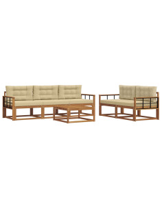 Set di divani da esterno con cuscino 6 pcs Naturale e Beige 2