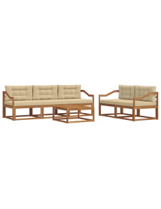 Set di divani da esterno con cuscino 6 pcs Naturale e Beige 2