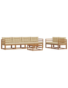 Set di divani da esterno con cuscino 7 pcs Naturale e Beige 2