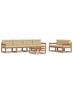Set di divani da esterno con cuscino 7 pcs Naturale e Beige 2