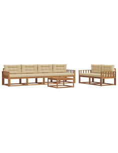 Set di divani da esterno con cuscino 7 pcs Naturale e Beige 2