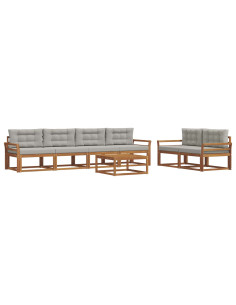 Set di divani da esterno 7 pcs Grigio Naturale e Chiaro 2