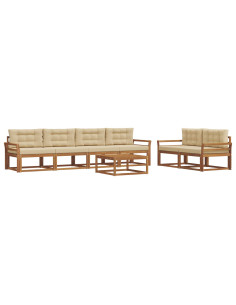 Set di divani da esterno con cuscino 7 pcs Naturale e Beige 2