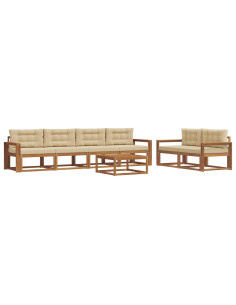 Set di divani da esterno con cuscino 7 pcs Naturale e Beige 2