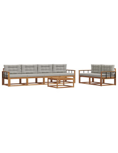 Set di divani da esterno 7 pcs Grigio Naturale e Chiaro 2