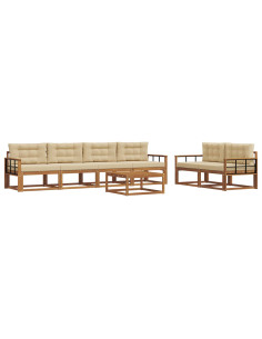 Set di divani da esterno con cuscino 7 pcs Naturale e Beige 2