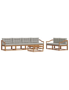 Set di divani da esterno 7 pcs Grigio Naturale e Chiaro 2
