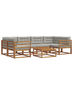 Set di divani da esterno 7 pcs Grigio Naturale e Chiaro 2