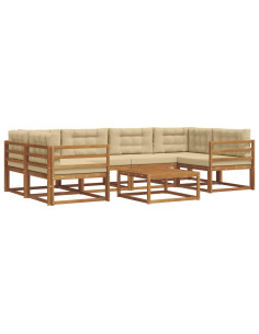 Set di divani da esterno con cuscino 7 pcs Naturale e Beige 2