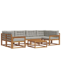 Set di divani da esterno 7 pcs Grigio Naturale e Chiaro 2