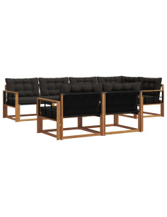 Set di divani da esterno con cuscino 7 pcs Naturale e Nero 2