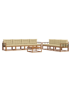 Set di divani da esterno con cuscino 8 pcs Naturale e Beige 2