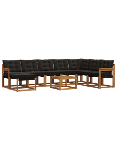 Set di divani da esterno con cuscino 9 pcs Naturale e Nero 2