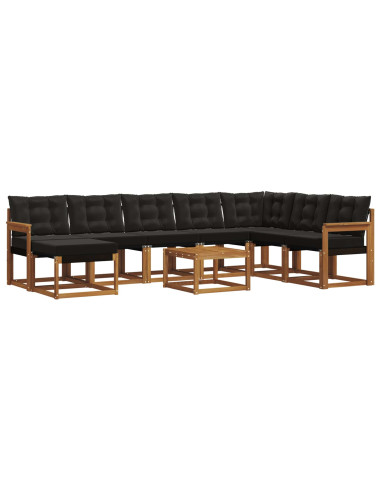 Set di divani da esterno con cuscino 9 pcs Naturale e Nero