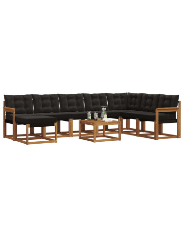 Set di divani da esterno con cuscino 9 pcs Naturale e Nero