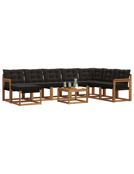 Set di divani da esterno con cuscino 9 pcs Naturale e Nero