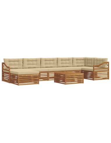 Set divani 8 pcs Naturale e Beige Legno di Acacia Massello
