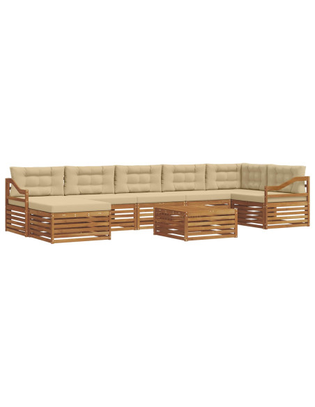 Set divani 8 pcs Naturale e Beige Legno di Acacia Massello