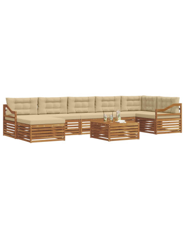 Set divani 8 pcs Naturale e Beige Legno di Acacia Massello