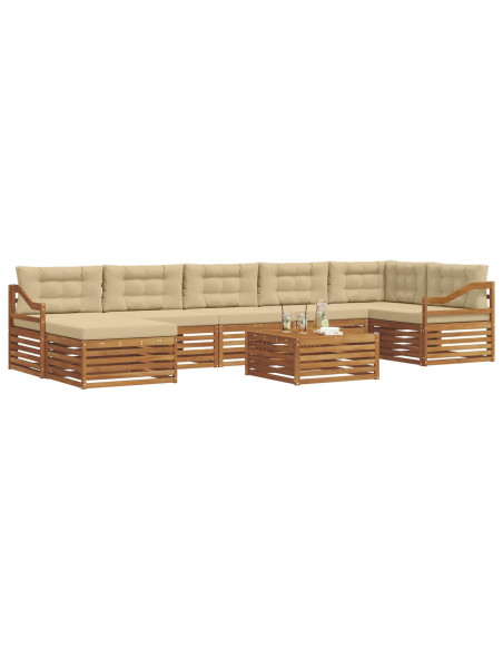 Set divani 8 pcs Naturale e Beige Legno di Acacia Massello