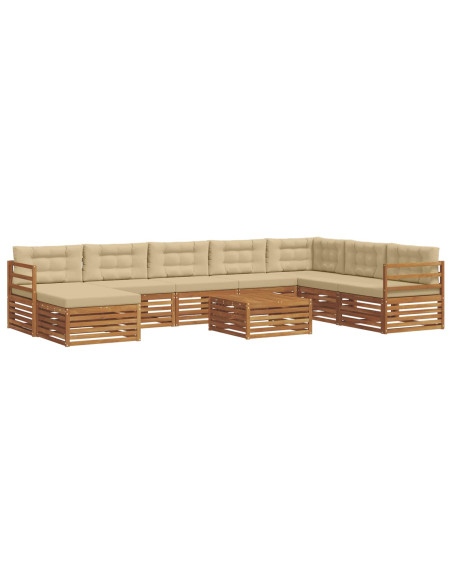 Set divani 9 pcs Naturale e Beige Legno di Acacia Massello