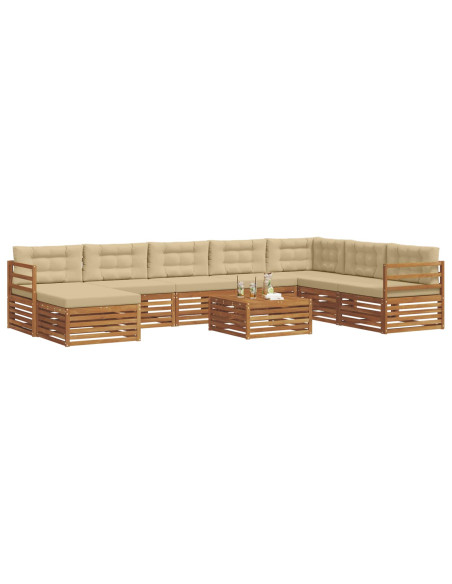 Set divani 9 pcs Naturale e Beige Legno di Acacia Massello