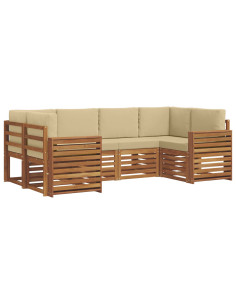 Set divani 6 pcs Naturale e Beige Legno di Acacia Massello 2