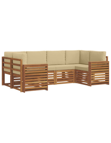 Set divani 6 pcs Naturale e Beige Legno di Acacia Massello