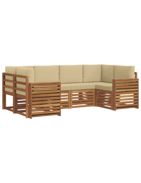 Set divani 6 pcs Naturale e Beige Legno di Acacia Massello