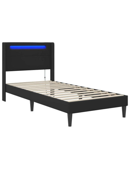 Struttura del letto con strisce LED Nero 80 x 200 cm Similpelle