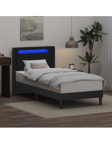 Struttura del letto con strisce LED Nero 90 x 200 cm Similpelle