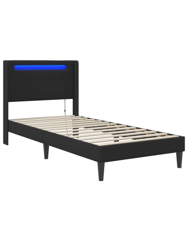 Struttura del letto con strisce LED Nero 90 x 200 cm Similpelle