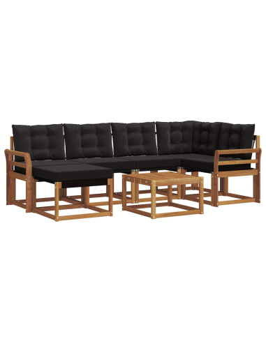 Set di divani da esterno con cuscino 7 pcs Naturale e Nero